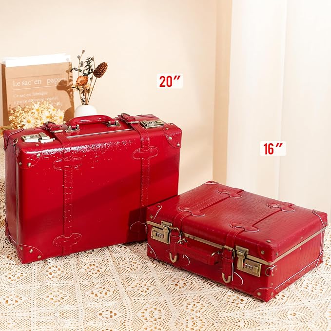 urecity Vintage and Cute Carry-on Overnight Case Non-wheeled Mini Leather Trunk Suitcase with Shoulder Strap - Image 3