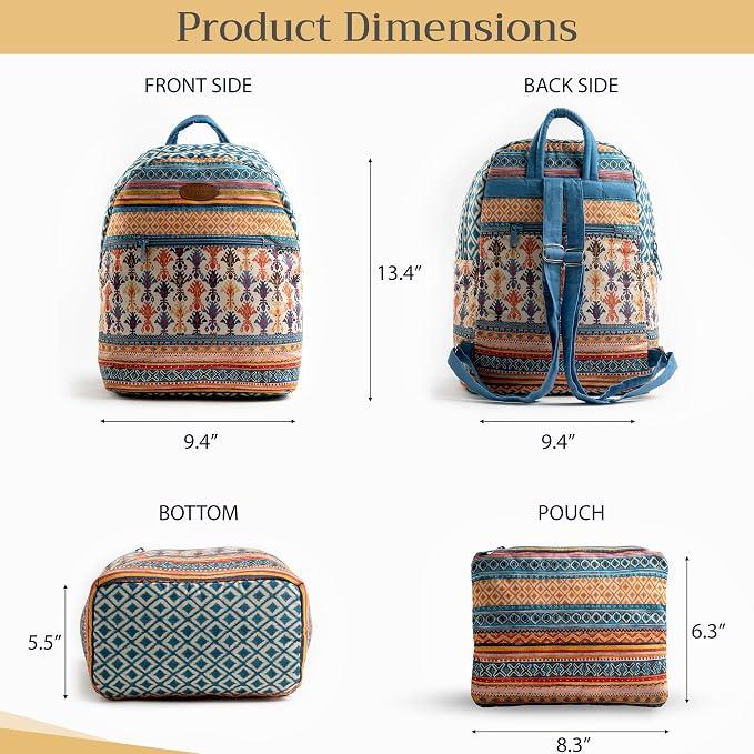 Maison d' Hermine Backpack for Women Men Cotton Shoulder Multipurpose Rucksack with Small Pouch Lightweight Multi Pocket Bag for Travel Work Beach Perfect for Spring Summer (Ikat - Iktan) - Image 5