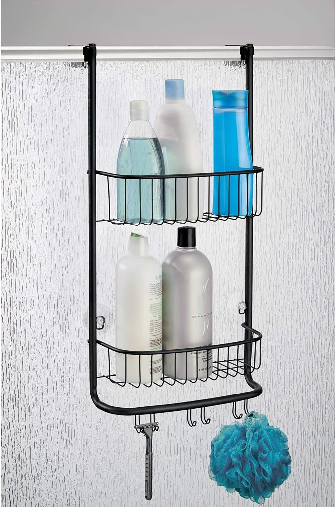 iDesign Over-the-Door Hanging Shower Caddy Organizer, The Forma Collection – 12” x 6.5” x 24”, Matte Black - Image 3