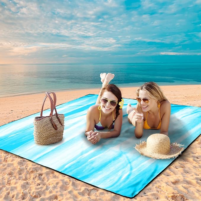 WIWIGO Beach Blanket Waterproof Sandproof Beach Mat 79" X 83"/10'x9'for 2-8 Adults Quick Drying Outdoor Picnic Mat Beach Accessories for Travel, Camping, Hiking - Image 4