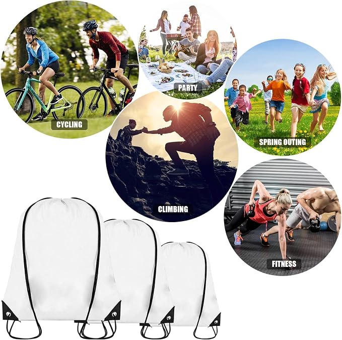 Grneric Drawstring Backpack Bulk 100Pcs Cinch Bag, Polyester Drawstring Bags for Gym Beach Sports Short Trip Party (White) - Image 6