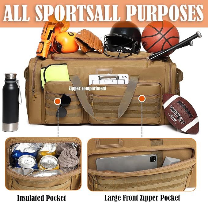 130L Extra Large Duffle Bag for Men, Heavy Duty Duffle Bag for Travel, Large Sports Gym Equipment Bag for Hockey Football Soccer Baseball Basketball & Team training, 130L, Brown - Image 3
