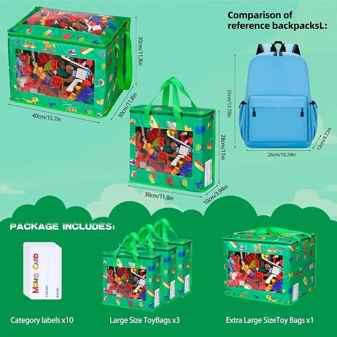 4 Pack Waterproof Toy Storage Bags with Labels,Include 1 Pcs Extra Large and 3 Pcs Large Bags,Oxford Cloth Toy Storage Pouch,Portable Trave Toy Organizer for Board Game, Building Blocks, Puzzle - Image 4