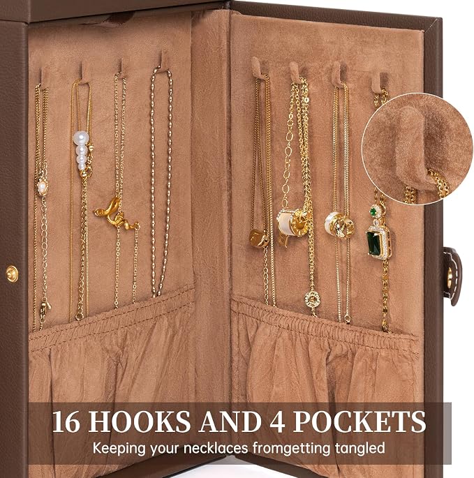 AKOZLIN 6-Tier Jewelry Box Organizer Functional 5 Drawers Leather Jewelry Storage Case for Women Girls Ring Necklace Earring Bracelet Holder Organizer with Mirror Medium Brown - Image 6