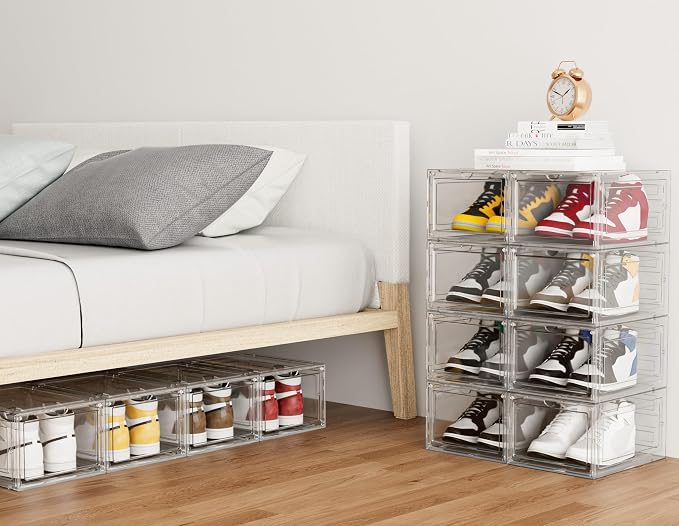 HOMIDEC Shoe Storage, 8 Pack Shoe Organizer Clear Hard Plastic Shoe Box, Shoe Boxes Clear Plastic Stackable, Shoe Boxes with Lids for Size 13 - Image 7