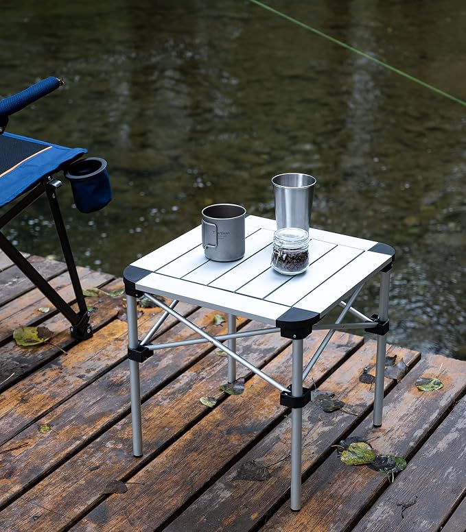 iClimb Lightweight Stable Alu. Folding Square Table Roll Up Top with Carry Bag for Camping Picnic Backyards BBQ Camp Kitchen (Silver, S) - Image 2