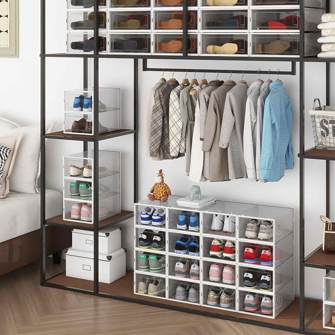 8-Piece Boot and 12-Piece Shoe Storage Box, Stackable Clear Plastic Shoe Box, Space-Saving Shoe Organizer for Boots, Sneakers, and High Heels, Clear - Image 3
