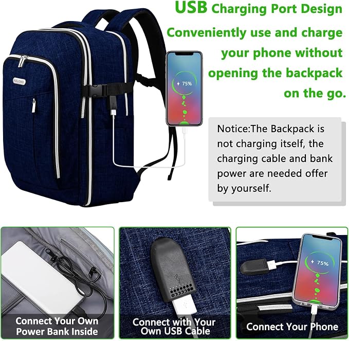 Personal Item Travel Carry On Luggage Backpack for Women Men Flight Approved Casual Weekender Laptop Bag for College Business Outdoors Hiking Water Resistant Lightweight Daypack with USB Charging Port - Image 5