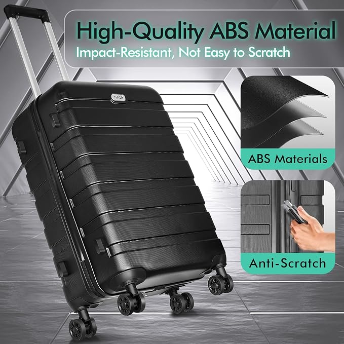 AnyZip Luggage Sets 3 Piece Hardshell Suitcase Set PC ABS Lightweight Travel Suitcases with 4 Double Spinner Wheels TSA Lock 20 24 28 Inch Black - Image 5