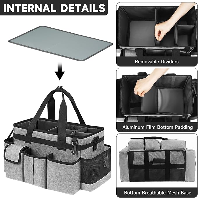 Cleaning Caddy,Cleaning Bag for Housekeepers,Cleaning Supplies Organizer with Handle,Gray - Image 2