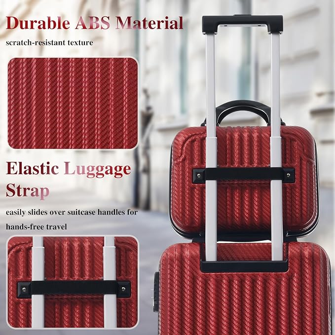 Red 6 Piece Luggage Set Hard Shell - Lightweight Checked Suitcases with Spinner Wheels and Cosmetic Cases for Family Travel, Durable Carry On Luggage Sets with Lock for Women and Men - Image 3