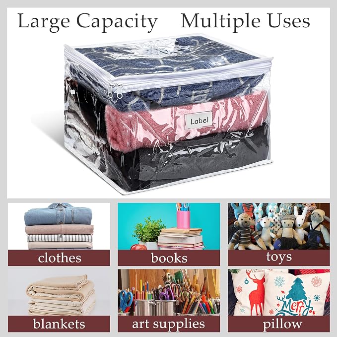 Hoolerry 6pcs Clear Zippered Storage Bag Plastic Individual Sweater Storage Bag with Zipper Label Closet Clothing Organizer for Blanket Clothes Bed Sheet Comforter Quilt Pillow(12 x 12 x 12 Inch) - Image 7