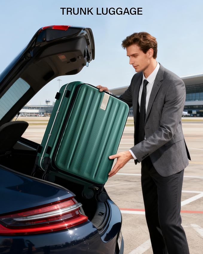 Hanke 24 Inch Checked Luggage Front Opening Rolling Suitcase Hard Sided Luggage with Spinner Wheels Travel Luggagefor Woman Men.(Dark Green) - Image 10