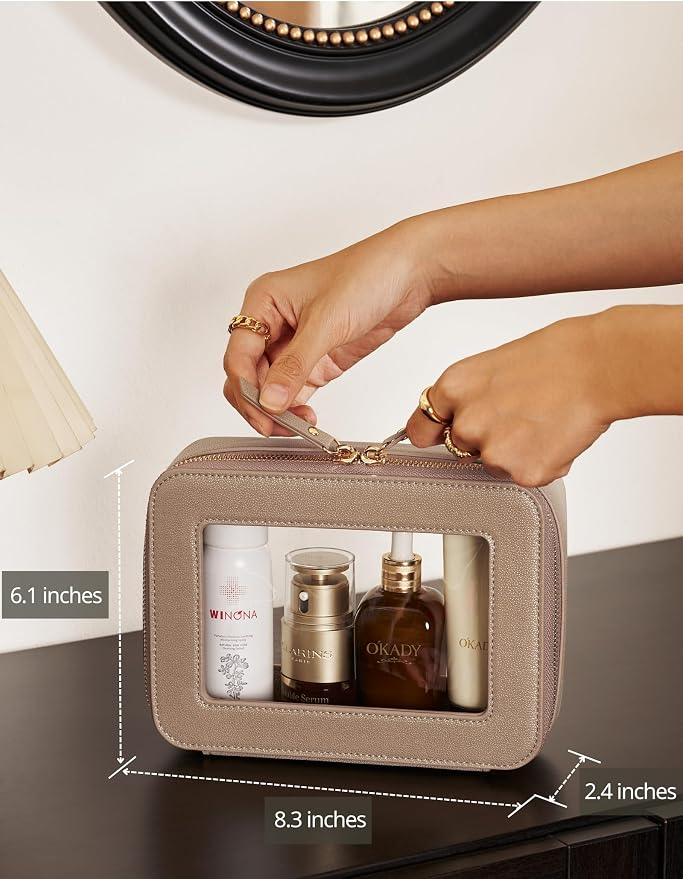 Popvibe Clear Makeup Bag Travel Cosmetic Case Transparent Toiletry Bag with Zipper, Portable Make Up Organizer Traveling Compact Car Bag for Essentials, Gold, Medium - Image 3