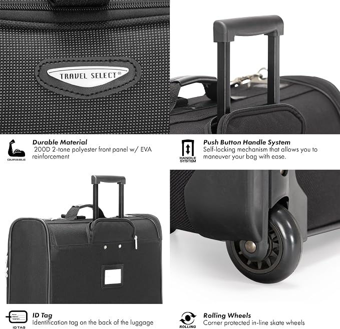 Travel Select Amsterdam Business Rolling Garment Bag, Softside Expandable Rolling 2-Wheeled Suit Carrier, Gray, One Size - Image 6