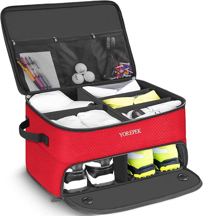YOREPEK 2 Layer Golf Trunk Organizer, Golf Gifts for Men with Separate Ventilated Compartment for 2 Pair Shoes, Waterproof Car Trunk Locker for Balls, Tees, Clothes, Gloves, Gifts for Golfers by YOREPEK