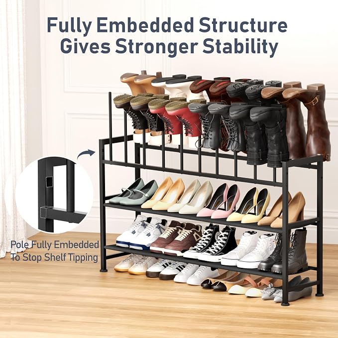 DIMJ Boot Rack 4-Tier - Black Metal Boot Storage Rack for Tall Boots Organizer, Multiuse Shoe Rack for Boots, Sneakers, High-Heel, Entryway, Fits 10 Pairs - Image 5