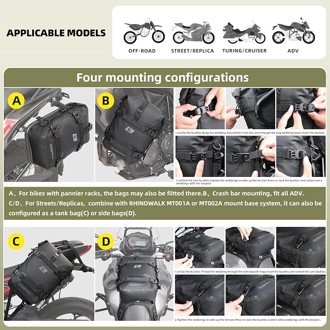 Rhinowalk Motorcycle Crash Bar Bag Waterproof 6L Motorcycle Frame Bag Saddle Bag Side Bag with Shoulder Strap - Image 4