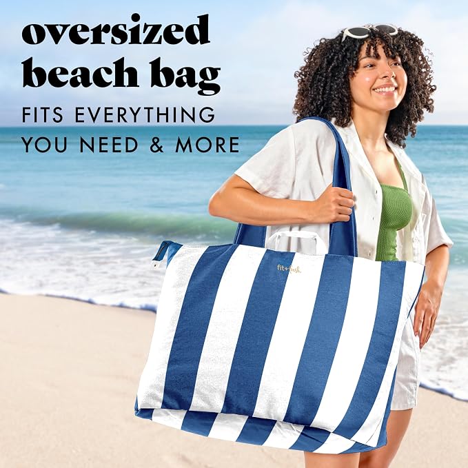 Fit & Fresh XL Beach Tote Bag for Women – XL Travel Tote with Zipper & Pockets, Oversized Canvas Pool Bag, Weekender Carry-On - Image 2