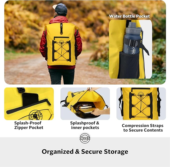 STOVER 30/40/55L Waterproof Dry Backpack & Phone Case- 2XL Floating Dry Bag for Kayaking, Travel, Hiking, Fishing, Camping, Motorcycles & Beach, Heavy-Duty Roll Top Men/Women (Yellow) - Image 5