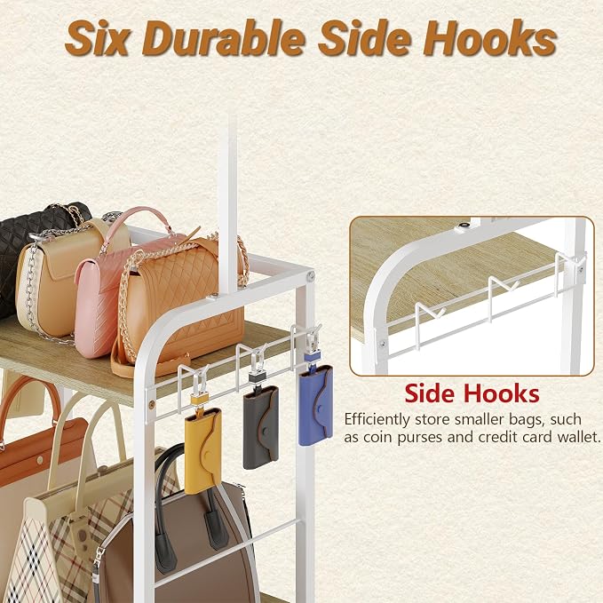 Hayexiha Tall Purse Organizer with Wood Shelves, Heavy Duty Metal Floor-Standing Handbag Storage Rack Stand for Women, Narrow & High-Capacity Bag Hanger Organizer for Closet, Bedroom, Small Space - Image 8