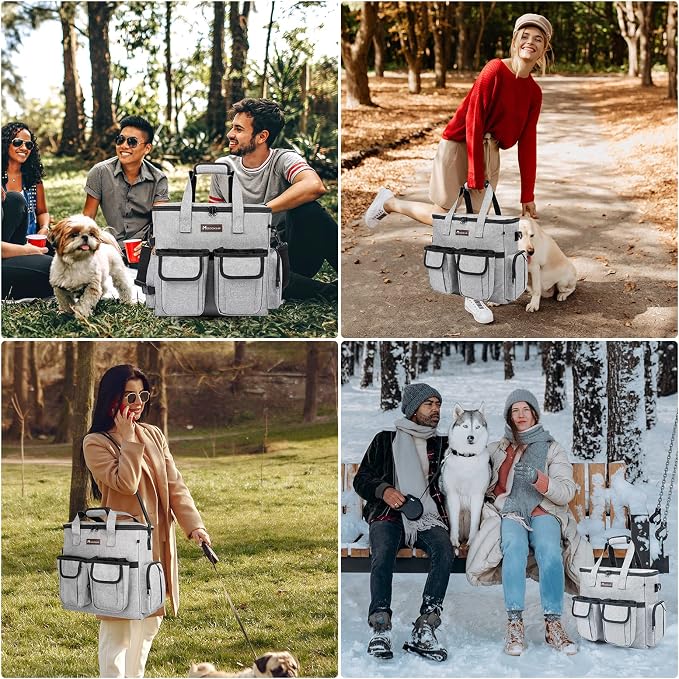 Dog Travel Bag, Airline Approved Pet Travel Bag with 2 Dog Treat Training Pouches for Weekend Pet Travel Supplies & Accessories, Light Grey | Dog travel accessories set with feeding supplies, bowls, mat, and strap. Ideal for weekend trips. - Image 8