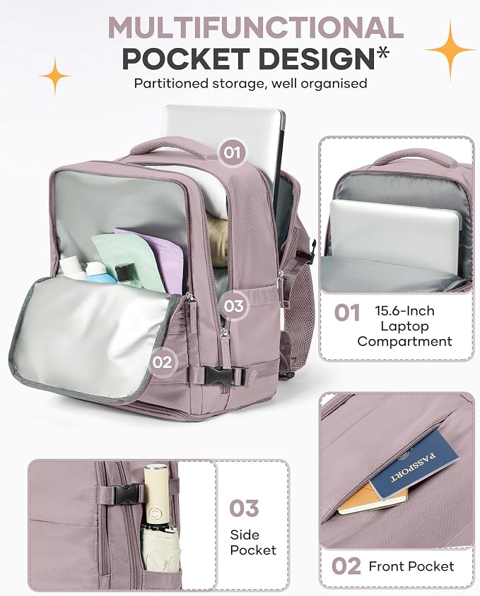Travel Backpack Carry On Flight Aapproved Personal Item Travel Bag Mochila De Viaje Travel Backpack For Men Spirit Airlines Personal Item Bag 18x14x8 Carry On Backpack For Airplanes Lotus Root Pink - Image 4