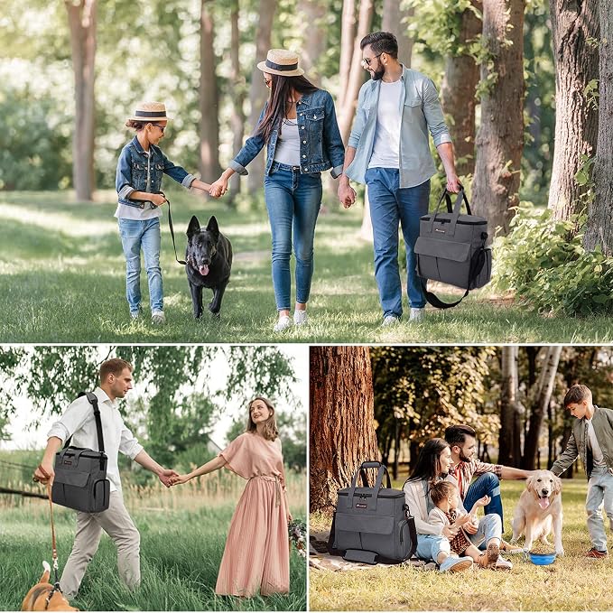 MoModoker Dog Travel Bag with 2 Food Bags, 2 Bowls and Mat(Dark Gray) | Roomy Main Compartment | Multiple Functional Pockets | Water-Resistant Oxford Fabric | PVC Backing | Leak-Resistant Lining - Image 6