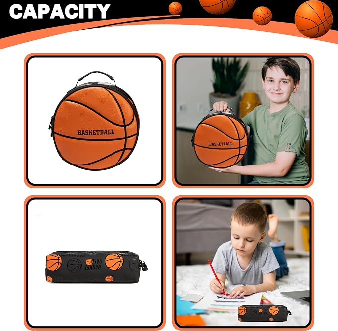 Boys' School Backpack with Lunch Box and Pencil Case - Ideal for Teens and Middle School Students, Orange Basketball - Image 5