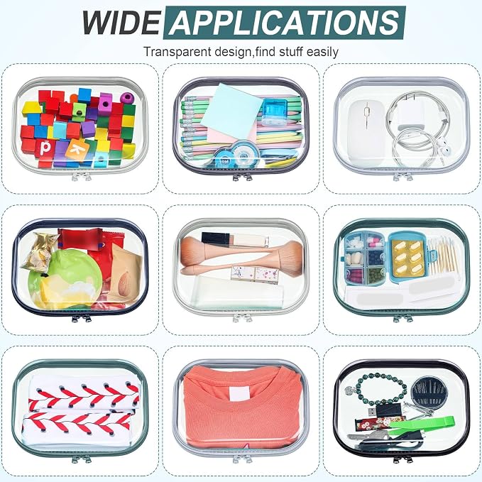 Sanwuta 6 Pcs Clear Hard Zipper Case Plastic Zipper Pouches Transparent Makeup Bag Pencil Case Pouches Toiletry Diaper Bag for Travel Toy Storage Organizer Bins(Blue-green,7.87 x 5.9 x 2 Inch) - Image 7