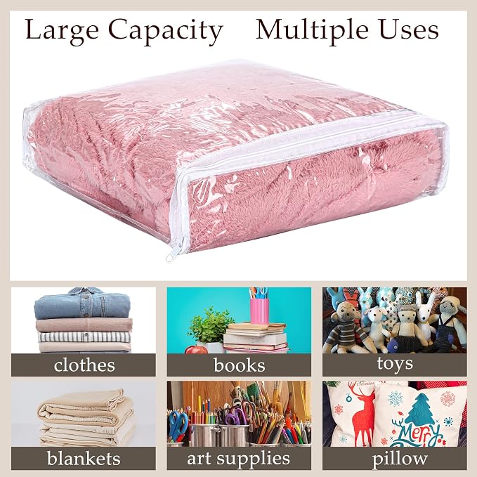 Kingdder 16 Pcs Clear Zippered Storage Bags Plastic Sweater Bags with Zipper 10 x 10 x 2.5 Inch Vinyl Sheet Organizer and Storage for Clothing Blankets Sheet Linen Bed Pillow Cube Organizer - Image 6