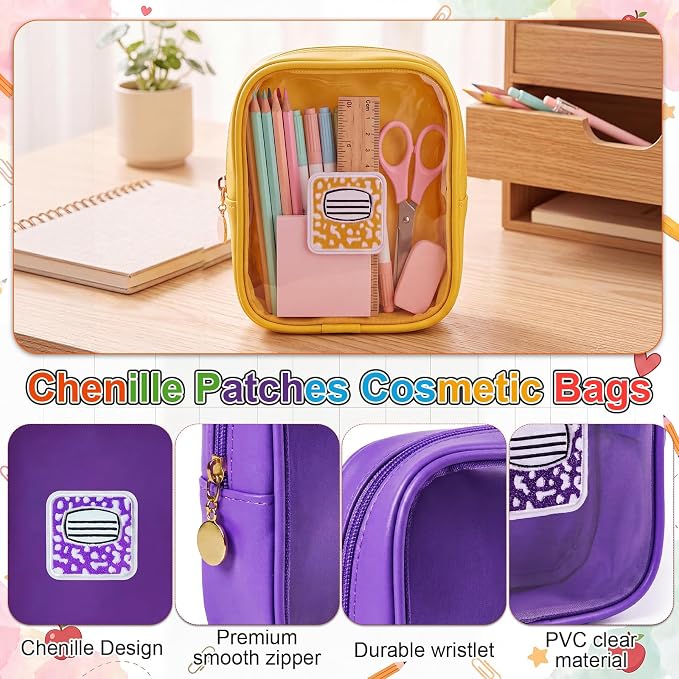 12 Pack Back to School Clear Makeup Bag, PVC Cosmetic Pouch with Composition Notebook Embroidery 6 Colors, Teacher Appreciation Gift, Small Waterproof Leather Travel Bag for Women - Image 3