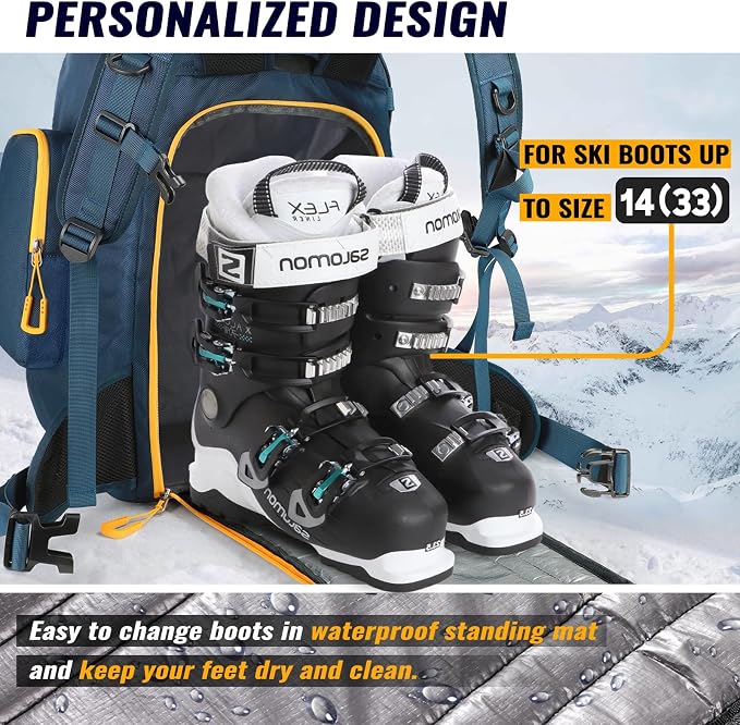 Ski Boot Bag, 65L Durable Travel Backpack, 1680D Nylon Waterproof Snowboard Boot Bag, Skiing and Snowboarding Travel Luggage for Helmet, Goggles, Gloves, Outerwear & Accessories - Image 6