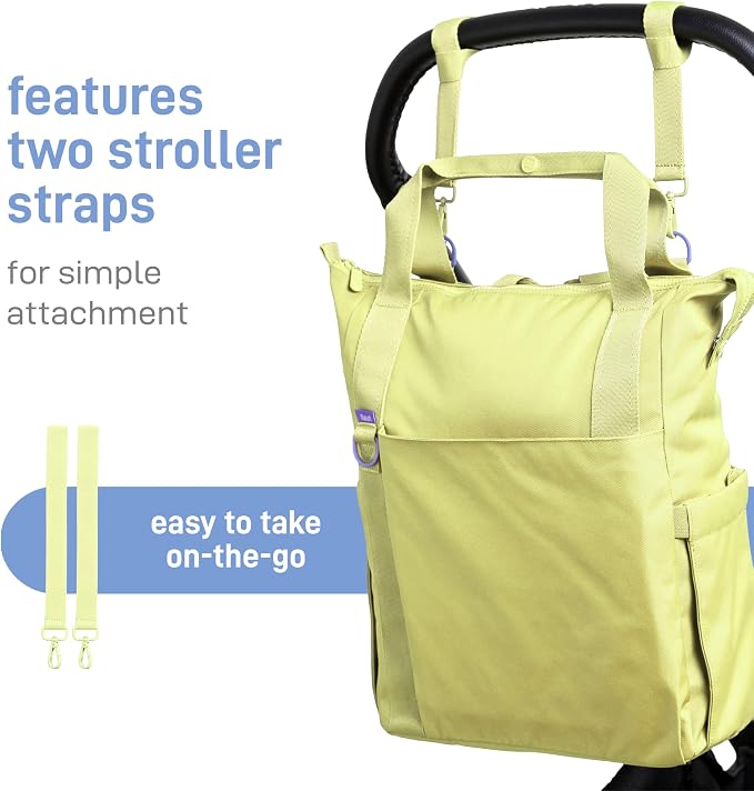 Ubbi Fleuri All-Day Diaper Bag Backpack, Features 12 Pockets, Insulated Bottle Pocket, Wet Bag, Changing Mat, Stroller Straps and Dust Pouch, Lightweight, Easy-Clean & Travel Ready, Honeydew - Image 8