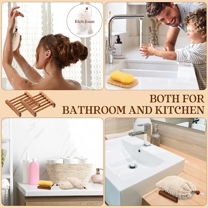 Yaomiao 72 Pcs Soap Saver Set Bulk Includes Wood Soap Dish, Saver Pads with Self Drain, Bar Holder Mesh Bag for Shower Bath Home Toilet Kitchen Hotel Restaurant(Brown) - Image 5