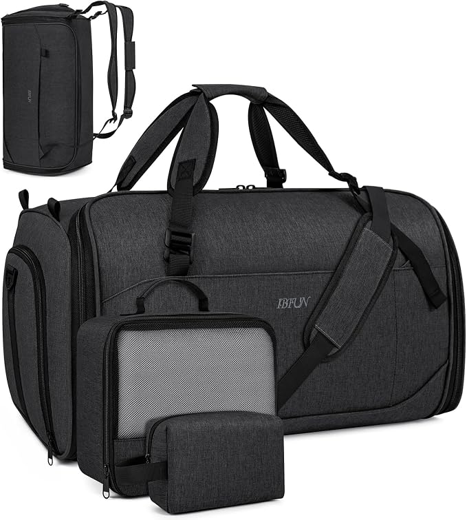 Convertible Garment Bags for Travel - Carry on Garment Duffle Bag with Backpack Straps for Men Women, 4 in 1 Large Travel Duffel Bags with Shoes Compartment Hanging Suit Dress Weekender Bag 3pcs Set by IBFUN