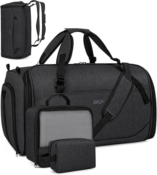Convertible Garment Bags for Travel - Carry on Garment Duffle Bag with Backpack Straps for Men Women, 4 in 1 Large Travel Duffel Bags with Shoes Compartment Hanging Suit Dress Weekender Bag 3pcs Set by IBFUN