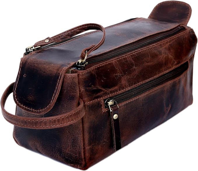 Leather Travel Dopp Kit Toiletry Bag Men Shaving Women and Mens Case Bags Organizer Bathroom Shaving kit by Ruzioon