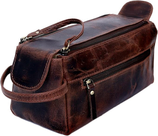Leather Travel Dopp Kit Toiletry Bag Men Shaving Women and Mens Case Bags Organizer Bathroom Shaving kit by Ruzioon