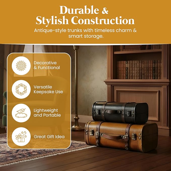 Vintiquewise Vintage Keepsake Trunk & Suitcase Set of 2, Decorative Storage Chest, Vintage Style Luggage, Memory & Bridal Trunk, Vintage Storage Box - Image 3