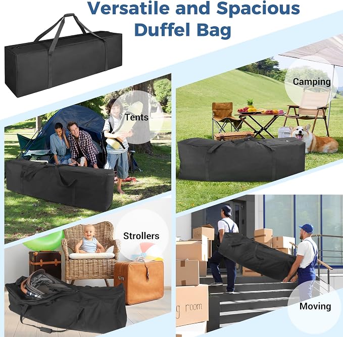 COOLBEBE 52" Sports Duffle Bag - 160L Extra Large Travel Duffel Luggage Bag with Upgrade 2-way Lockable Zippers, Sturdy & Water Resistant Long Duffle Bag for Camping Moving (Black 52inch 2Pack) - Image 2