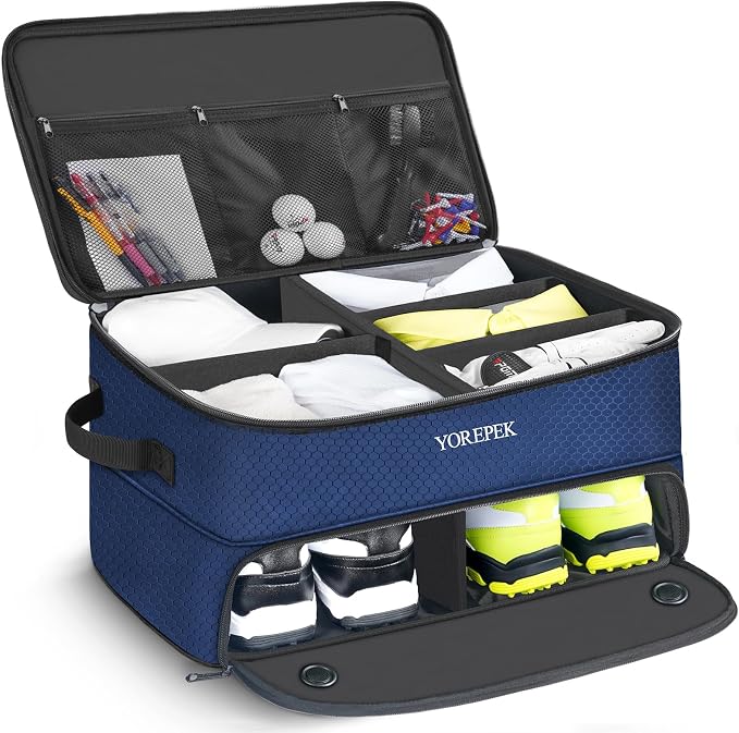 YOREPEK 2 Layer Golf Trunk Organizer, Golf Gifts for Men with Separate Ventilated Compartment for 2 Pair Shoes, Waterproof Car Trunk Locker for Balls, Tees, Clothes, Gloves, Gifts for Golfers by YOREPEK