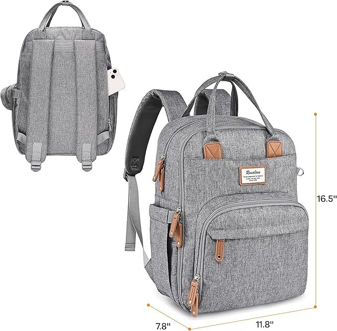 RUVALINO Diaper Bag Backpack-Multifunction Travel Baby Diaper Bag with Changing Pad, Insulated Bottle Holders & Pacifier Case, Large Capacity, Waterproof, Gray - Image 4