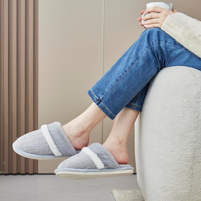 MAXTOP Womens Cozy Memory Foam Slippers Soft Warm Slip On Faux Fur House Slippers,Anti-Skid Rubber Sole,Creative Gifts for Women Mom Girlfriend