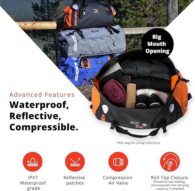 KRONOX Motorcycle Duffel Bag Waterproof, 25L Grey – Durable Motorcycle Luggage & Saddle Bags. Back Seat Dry Bag for Travel, Commute & Dirt Bike Gear - Image 8