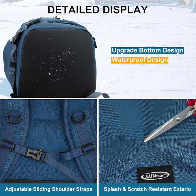 Ski Boot Bag, 65L Waterproof Ski Bag & Snowboard Boot Bag, Travel Backpack for Skis Snowboard Helmet Goggles & Accessories - Image 7