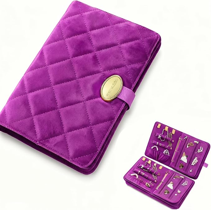 Velvet Jewelry Organizer Case Mini Travel Jewelry Bag with 3 Detachable Pages Multiple Compartments for Necklaces, Rings, Earrings, Tangle-Free, Giftable (Purple) by JATHIN