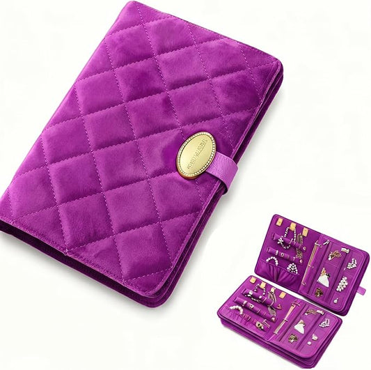 Velvet Jewelry Organizer Case Mini Travel Jewelry Bag with 3 Detachable Pages Multiple Compartments for Necklaces, Rings, Earrings, Tangle-Free, Giftable (Purple) by JATHIN