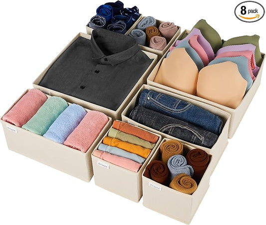 Criusia Drawer Organizer Clothes, 8 Pack Underwear Drawer Organizer, Foldable Cloth Storage Box Closet Organizers and Storage for Clothes, Socks, Scarves, Ties (Beige) by Criusia