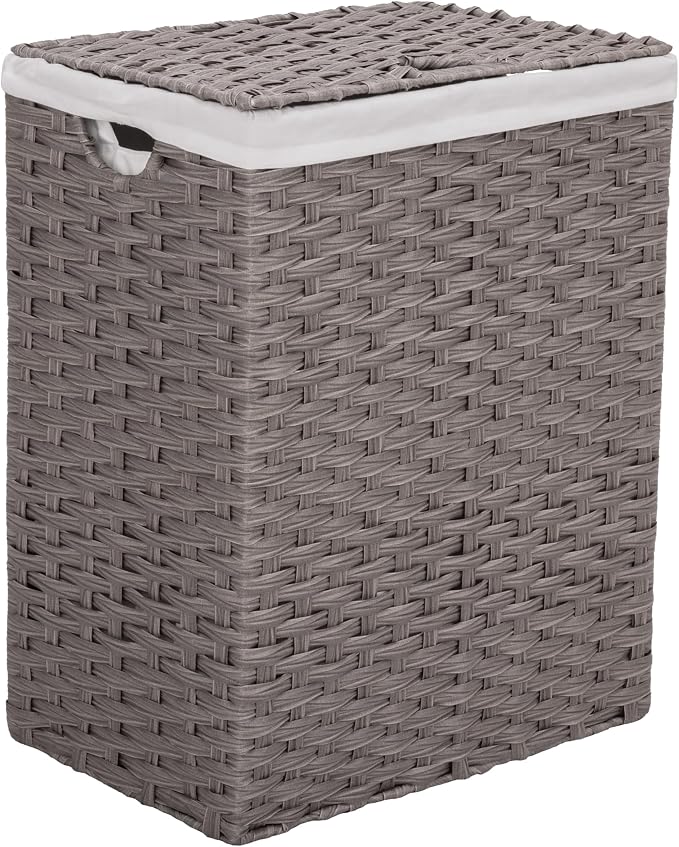 Seville Classics Premium Handwoven Portable Laundry Bin Basket with Carrying Handles, Household Storage for Clothes, Linens, Sheets, Gray, Rectangular Hamper by Unknown